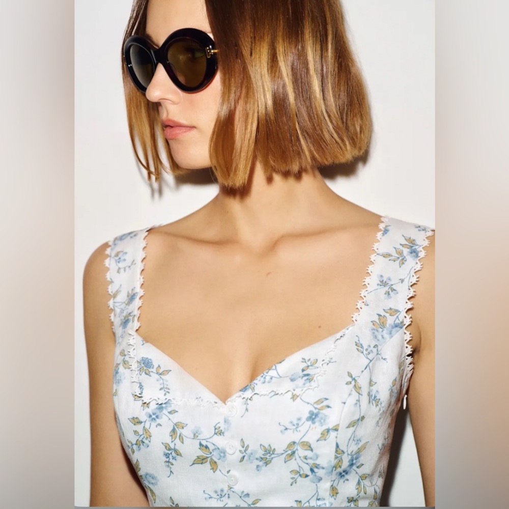 NEW Reformation Viola Floral Scallop-Edge Linen Top Size 4 -Nostagia